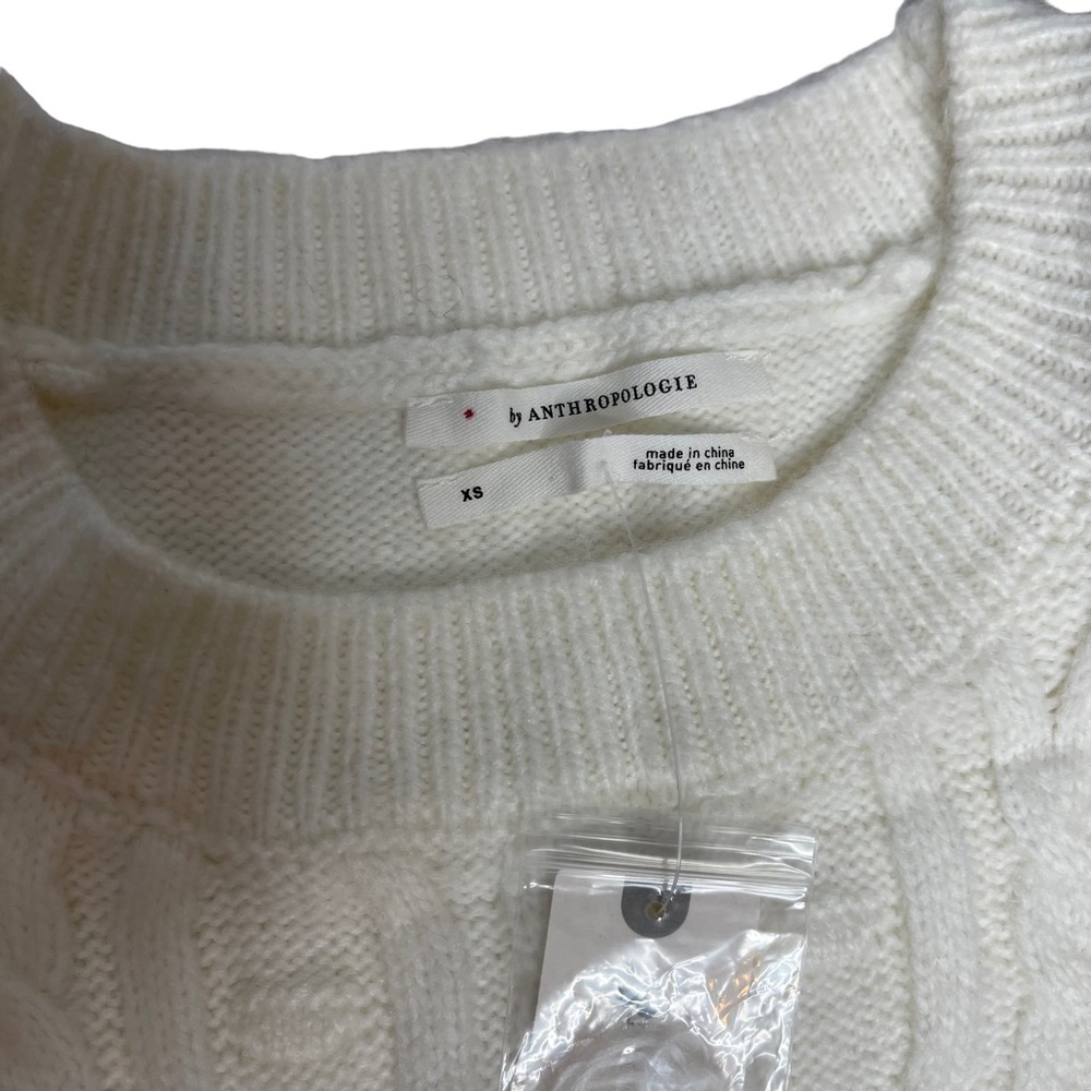 NWT Anthropologie White Ruffled Knit Puff Sleeve Sweater xs - Picture 12 of 14